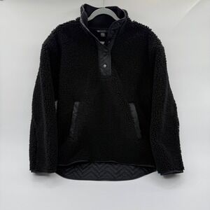 Athleta Cozy Sherpa Snap Sweatshirt Black Quilted Fleece Pullover 466888 Small